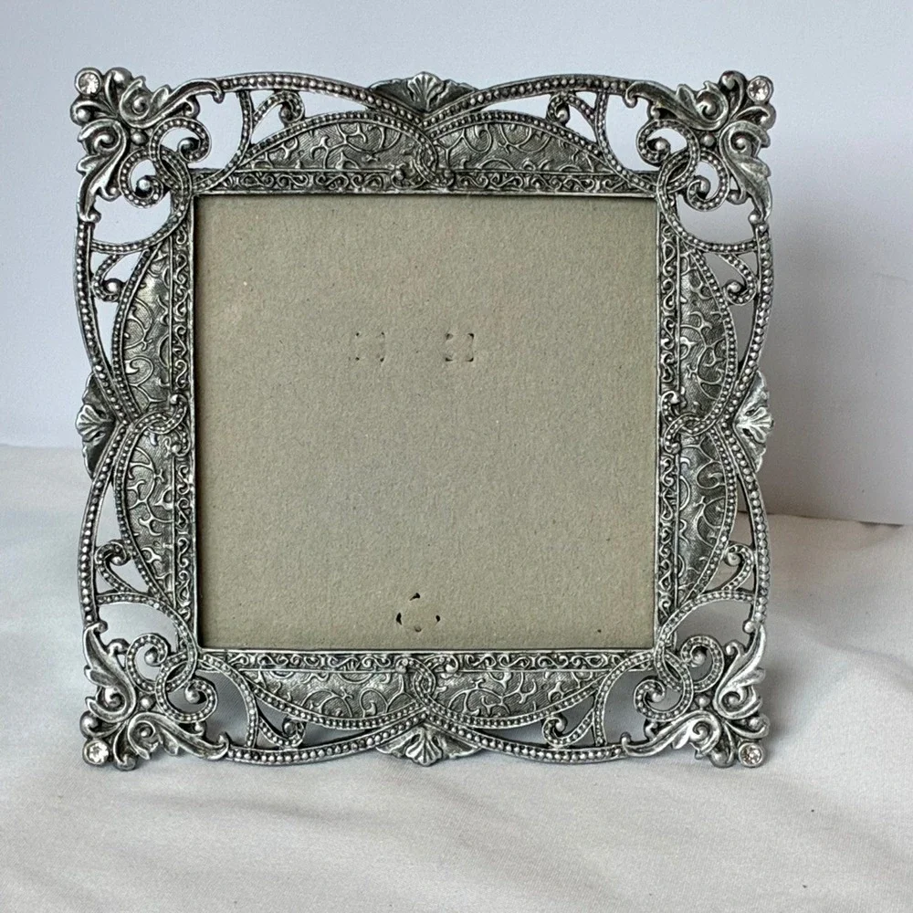 Picture Frame Silver Filigree Rhinestone Ornate Victorian Baroque Shabby Chic